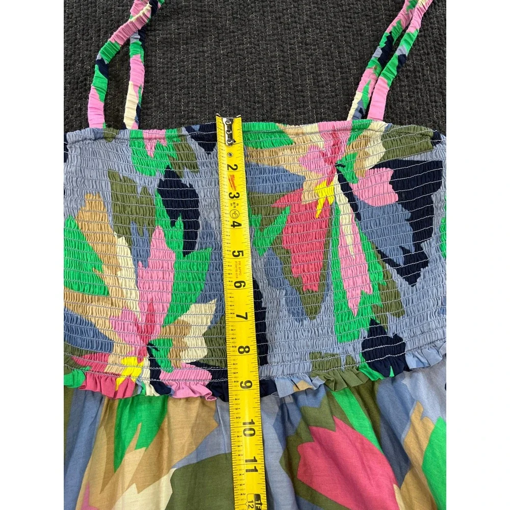 Gap Womens Floral Smocked Handkerchief Hem Midi Dress Blue Pink Green Medium NEW